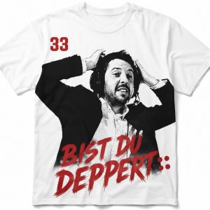 Weisses Shirt mit grossem Bist du deppert Frontprint